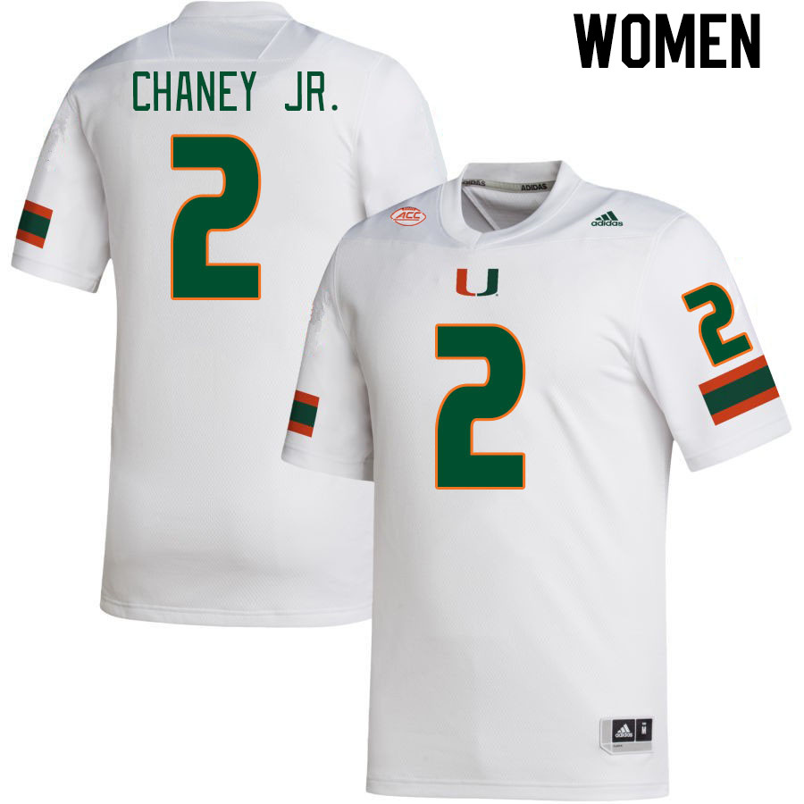Women #2 Donald Chaney Jr. Miami Hurricanes College Football Jerseys Stitched-White
